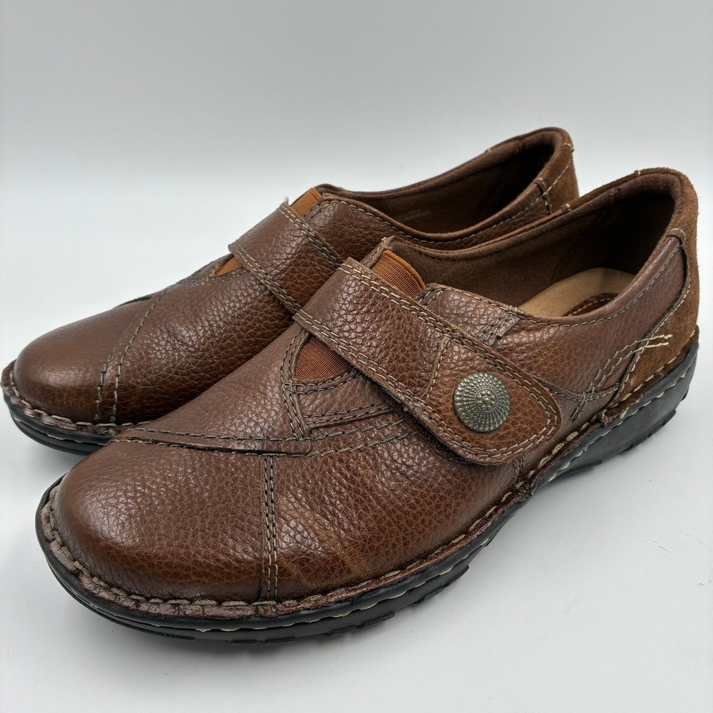 Earth Origins Evelyn Brown Leather Loafers Shoes Womens 9M 2014F Hook Loop Strap - Picture 3 of 16
